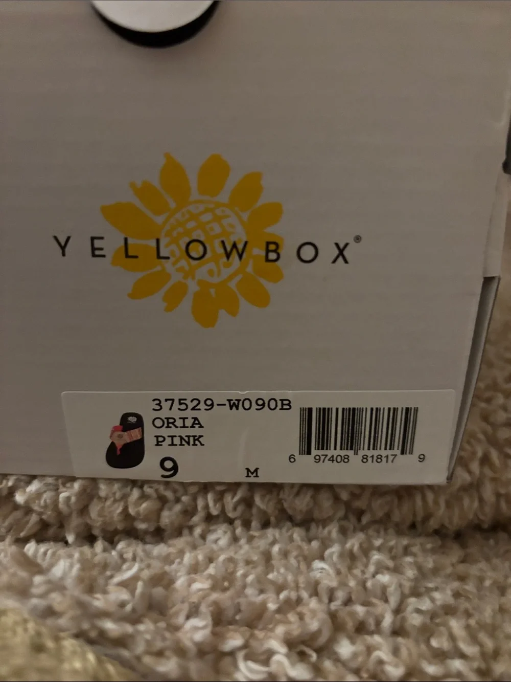 Yellow Box Black Sandal with Multicolor Woven Strap and Pink Accent